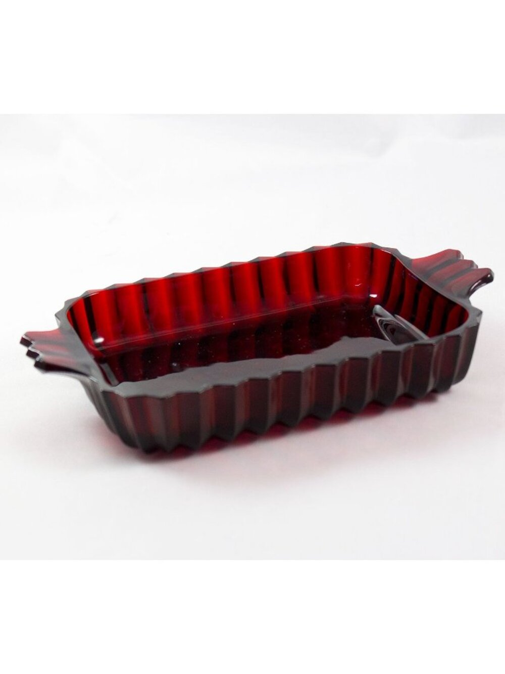 Anchor Hocking Royal Ruby Rectangular Relish Dish Diamond Cut Depression Glass